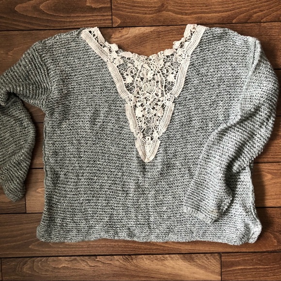 Hollister Sweaters - Hollister cotton blend sweater with cream lace insert and vee neck